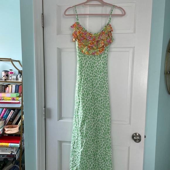 Rixo for target green leopard ruffled slip dress - Picture 1 of 9